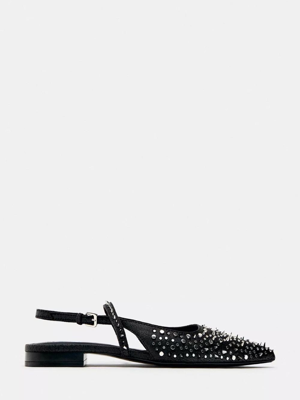Zara Slingback Studded Low Heel Shoes Black Size 39 Size 8 - Picture 2 of 8